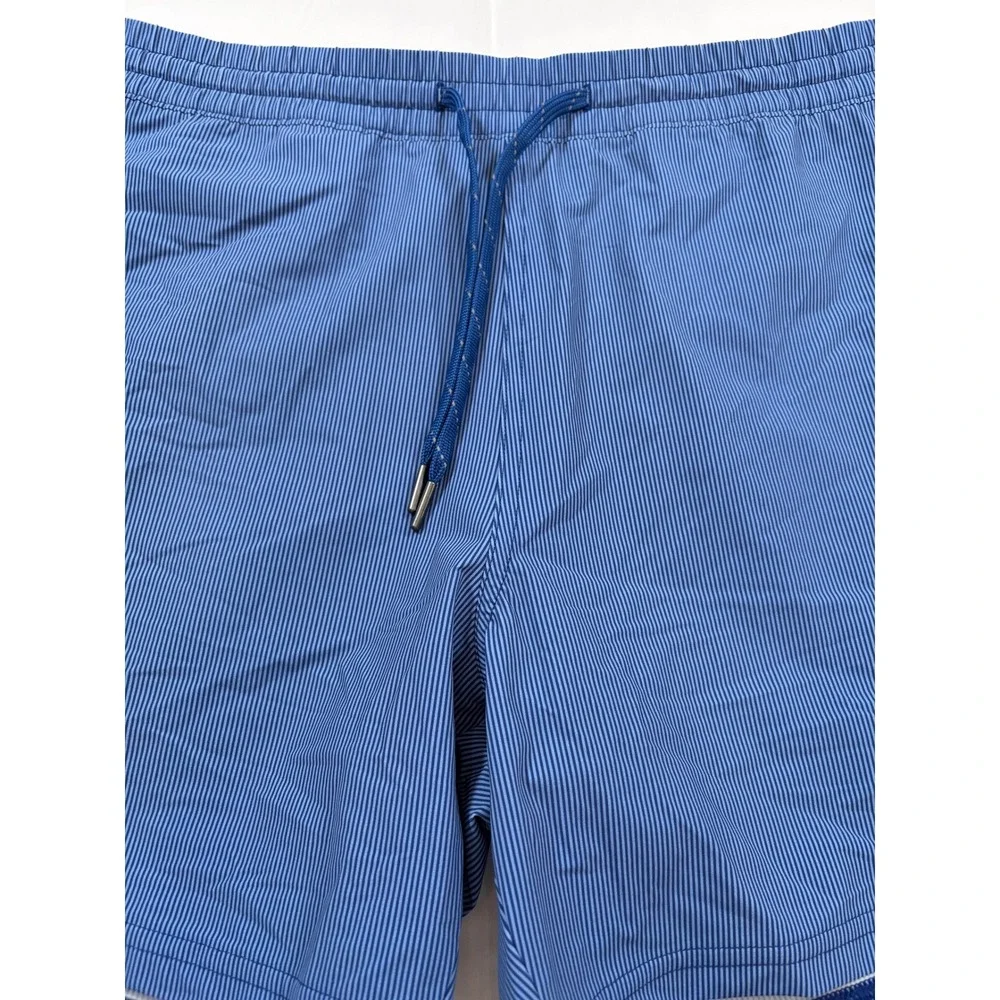 Quince Mens Blue Pinstripe Swim Shorts Trunks Mesh Lining Size L Quick Dry